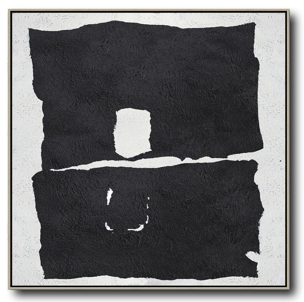 Hand-Painted Oversized Minimal Black And White Painting - Paintings For Sale Wall Huge